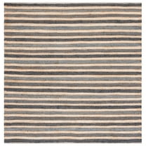 SAFAVIEH Striped Kilim Lorcan Striped Area Rug, Charcoal/Ivory, 6'6" x 6'6" Square