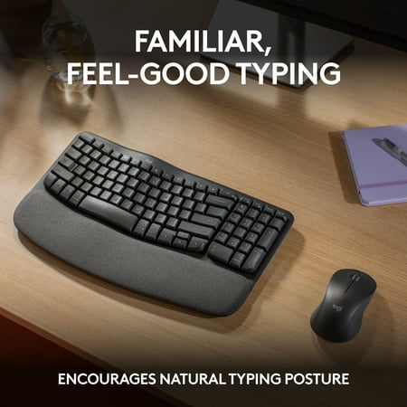 Logitech - Wave Keys MK670 Combo Ergonomic Wireless Keyboard and Mouse Bundle for Windows/Mac with Integrated Palm-rest - Graphite