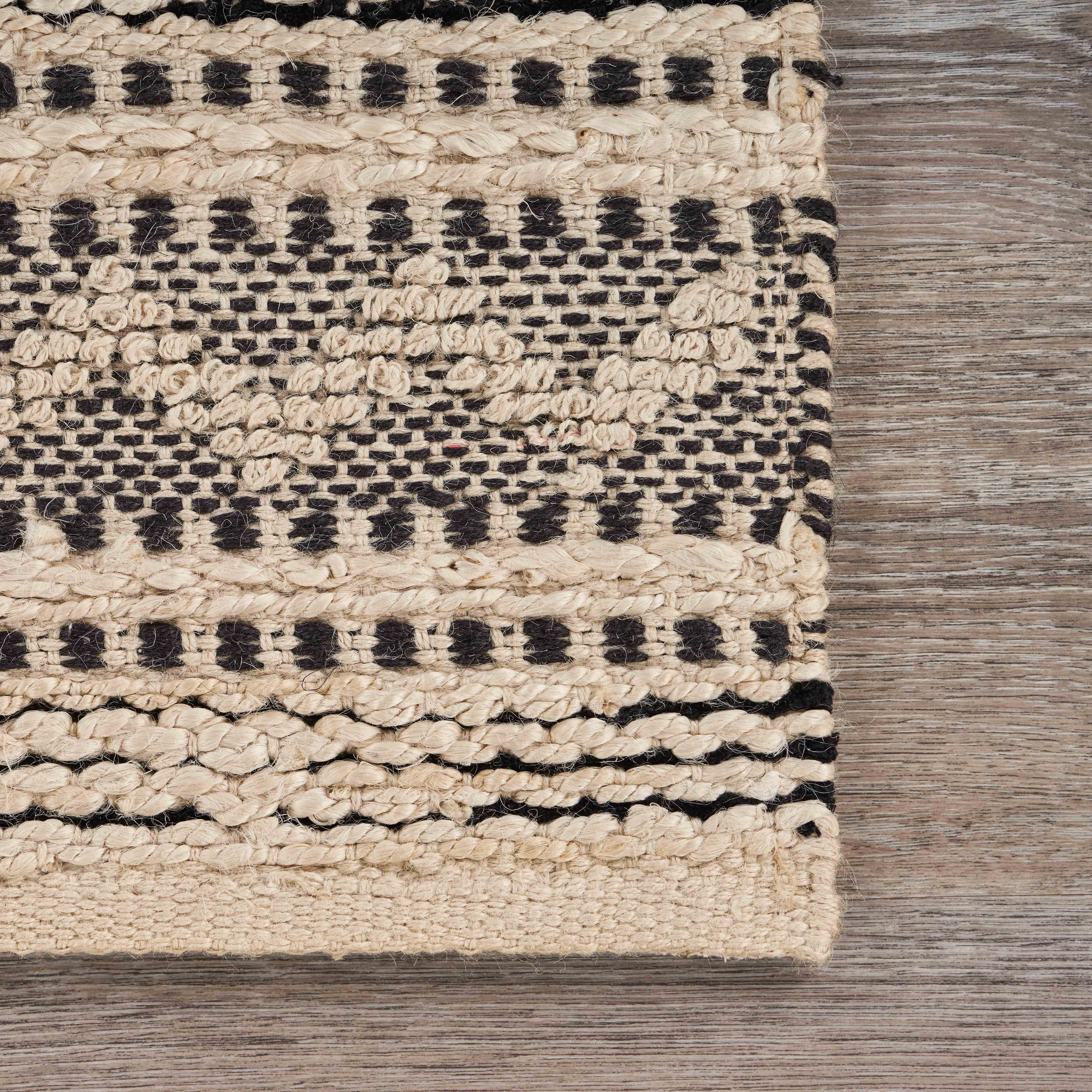 LR Home Blessy Bien Black & Natural Modern Chevron Jute Blend Area Rug, 7'9" x 9'9"