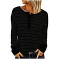 thumbnail image 1 of Yuyuzo Long Sleeve Tops for Women Crew Neck Tops Button down Stripe Fall Pullover Blouses, 1 of 7