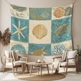 thumbnail image 2 of Vintage Coastal Tapestry for Bedroom Wall Hanging Tapestry, Summer Beach Sea Turtle Shell Starfish Ceiling Backdrop Tapestries Poster Blanket Wall Decor for Teens Room Living Room Dorm 55" x 73", 2 of 8
