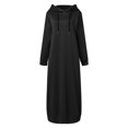 thumbnail image 3 of Women's Fashion Long Dress Hooded Splicing Sweatshirt Dress Solid Color Long Sleeve Casual O Neck Sweatshirt Dress Elegant Dress for Women Solid Midi Dress Dress for Women Casual Midi Petite Dress, 3 of 6