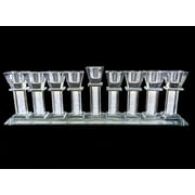 Elegant Crystal Menorah with Crystal Filled Stems, Beautiful Design and Crafted 4.5" Heiht and 14" Length