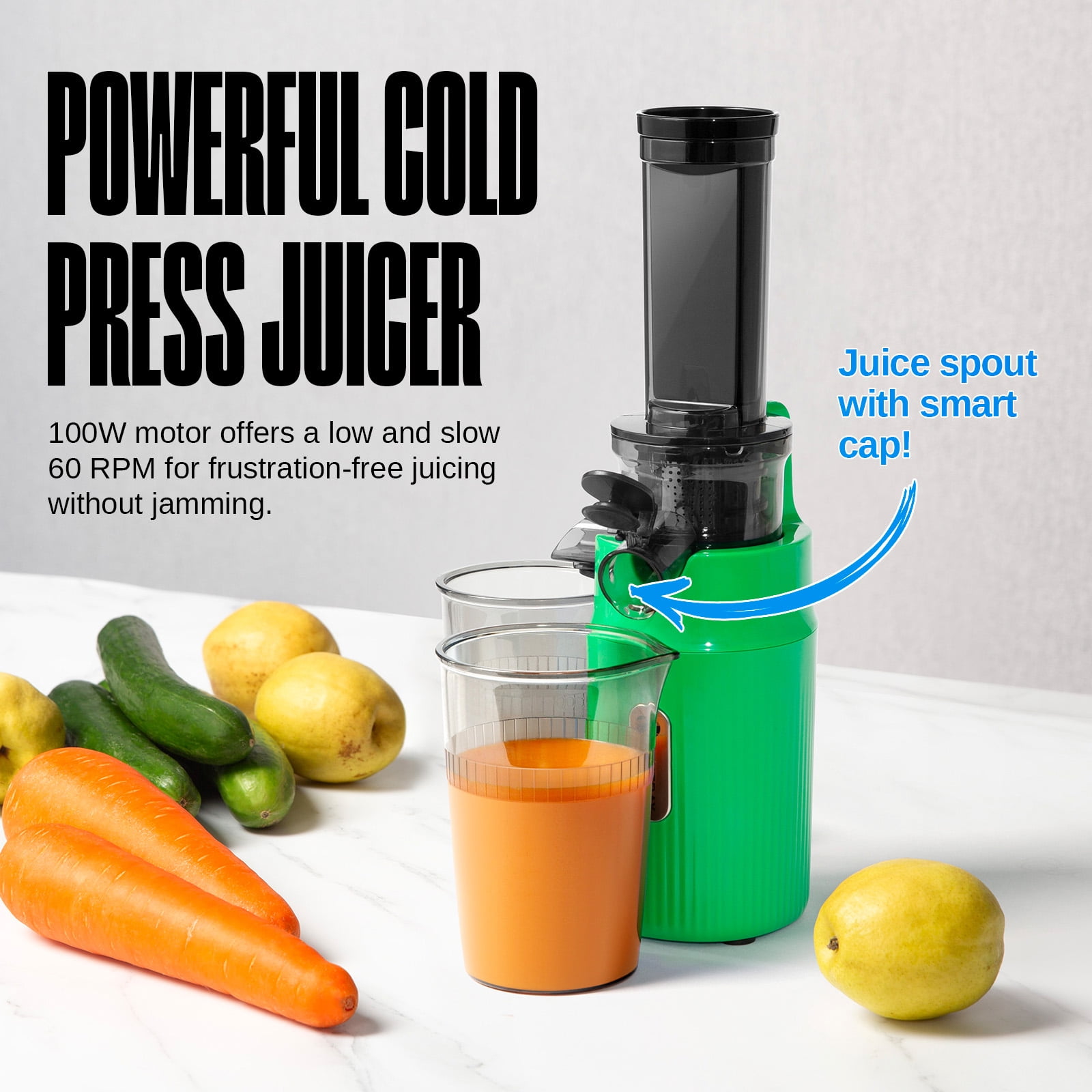 CRANDDI Mini Juicer Compact Masticating Slow Juicer Cold Press