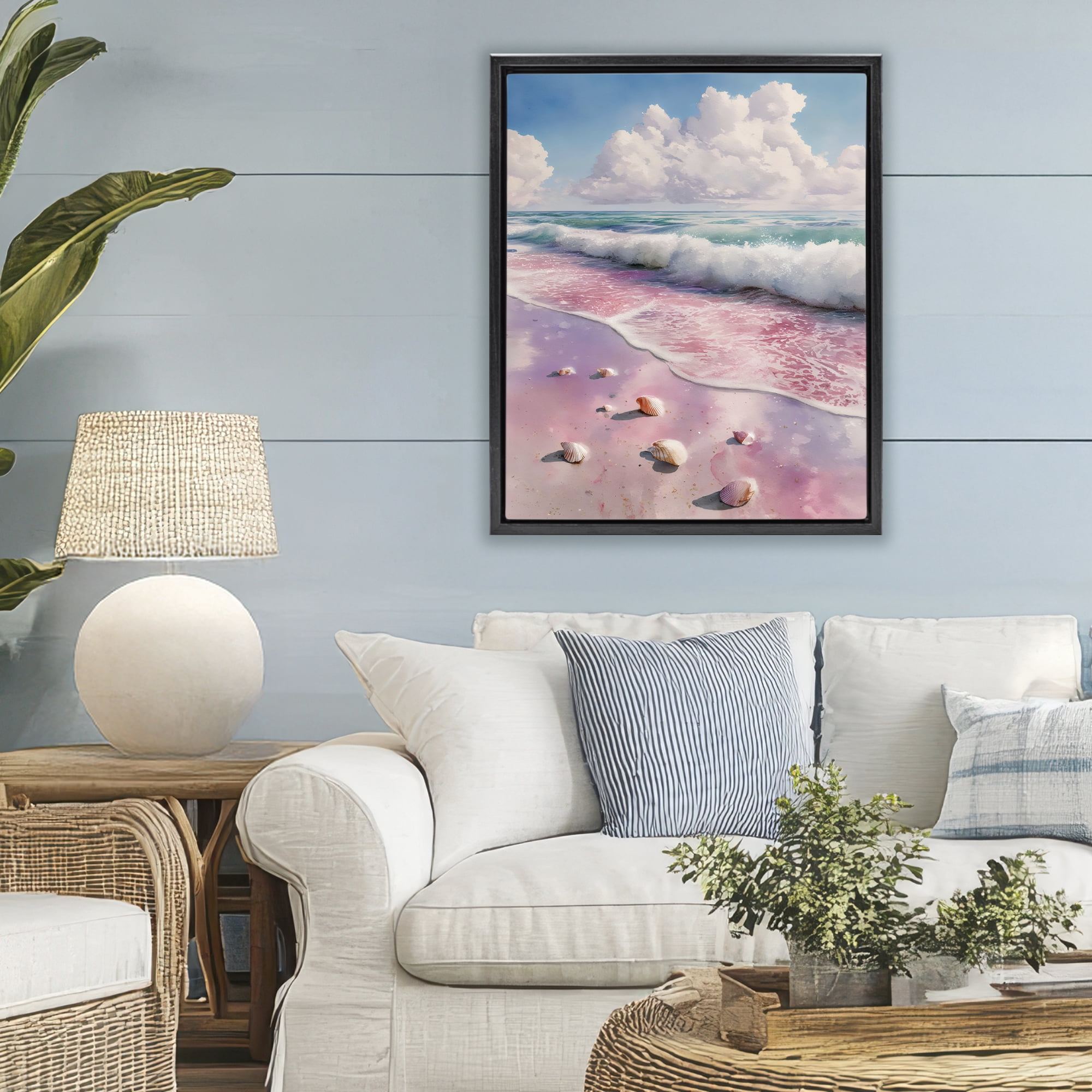 Stupell Industries Pink Sands with Scattered Shells Black Framed Floater Canvas Wall Art, design by Franklyn Gregory