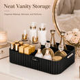 thumbnail image 5 of ABPETE Large Makeup Organizer, Black 12 Slot Makeup Brush Holder with Handle, Vintage Striped Cosmetic Storage Box for Bathroom Countertop Desk Vanity, 5 of 7