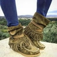 thumbnail image 4 of asdoklhq Boots Under $15,Tassel Boots for Women Suede Ankle Booties Winter Round Toe Vintage Fringe Mid-Calf Flat Shoes, 4 of 4