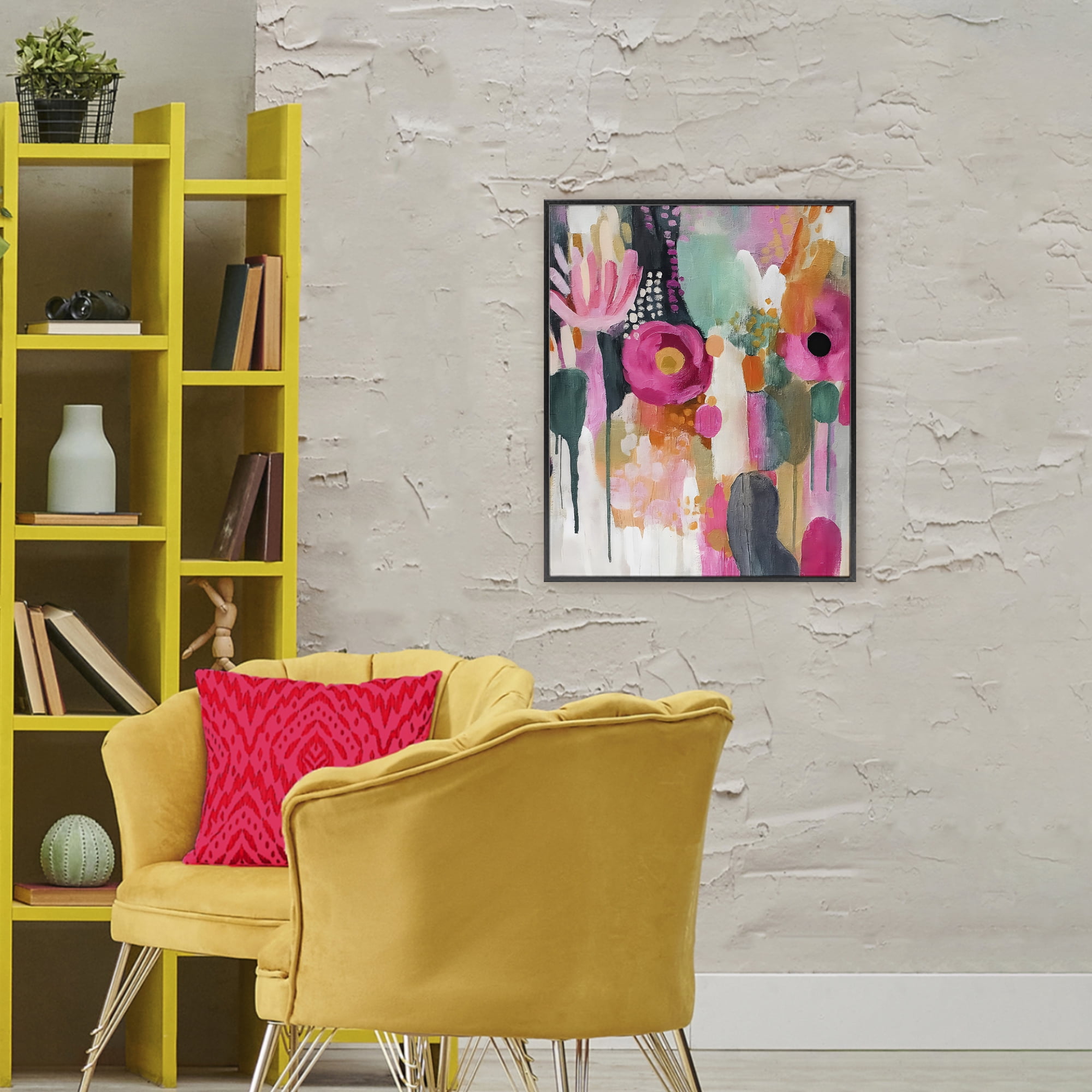 Stupell Industries Dripping Blooms Cascade Black Framed Giclee Art, design by Riley B