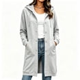 thumbnail image 2 of Mock Neck Sweatshirt for Women Drawstring Button Down Loose Long Sleeve Casual Solid Color Mid Length Hoodie Coat with Pockets 2XL, 2 of 8