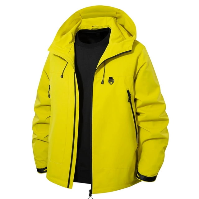 YOIAVAIOY Mens Waterproof Rain Jacket Waterproof Windproof Shell Jackets Drawstring Athletic Rain Coats with Zip Pockets Yellow XXXXL