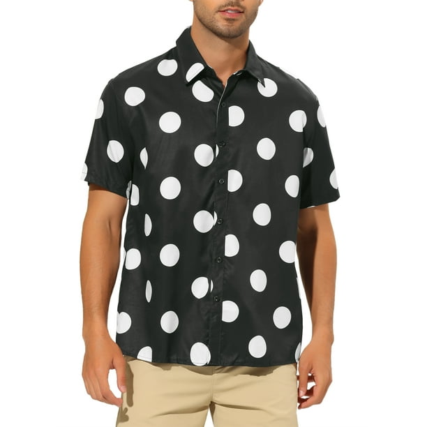 Camisa de playa de polka dots impresa para hombres INSPIRE CHIC, con botones, de manga corta, casual XL Negro