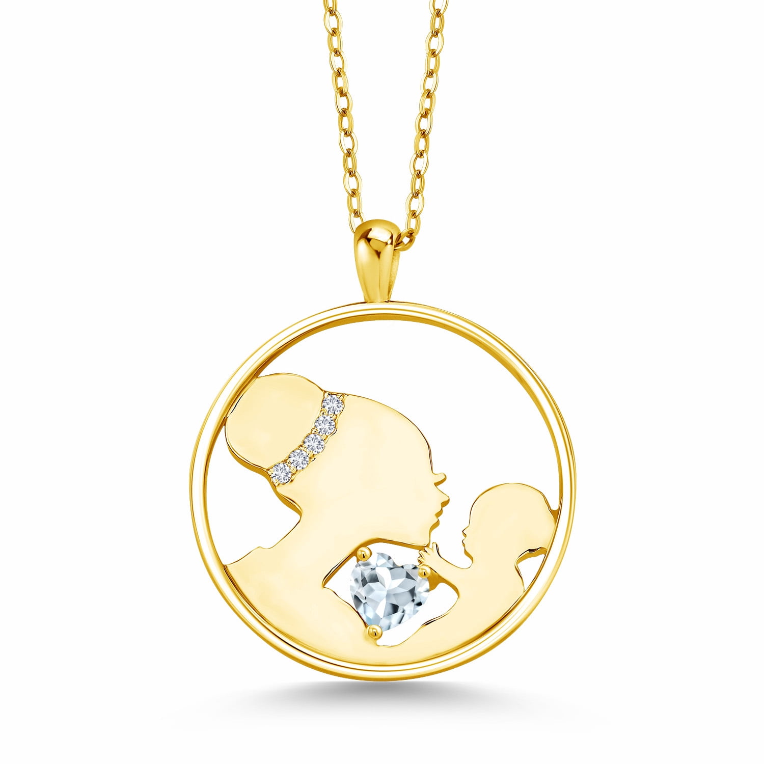Gem Stone King 0.47 Ct Sky Blue Aquamarine E-F Lab Grown Diamond 18K Yellow Gold Plated Silver Pendant with Chain
