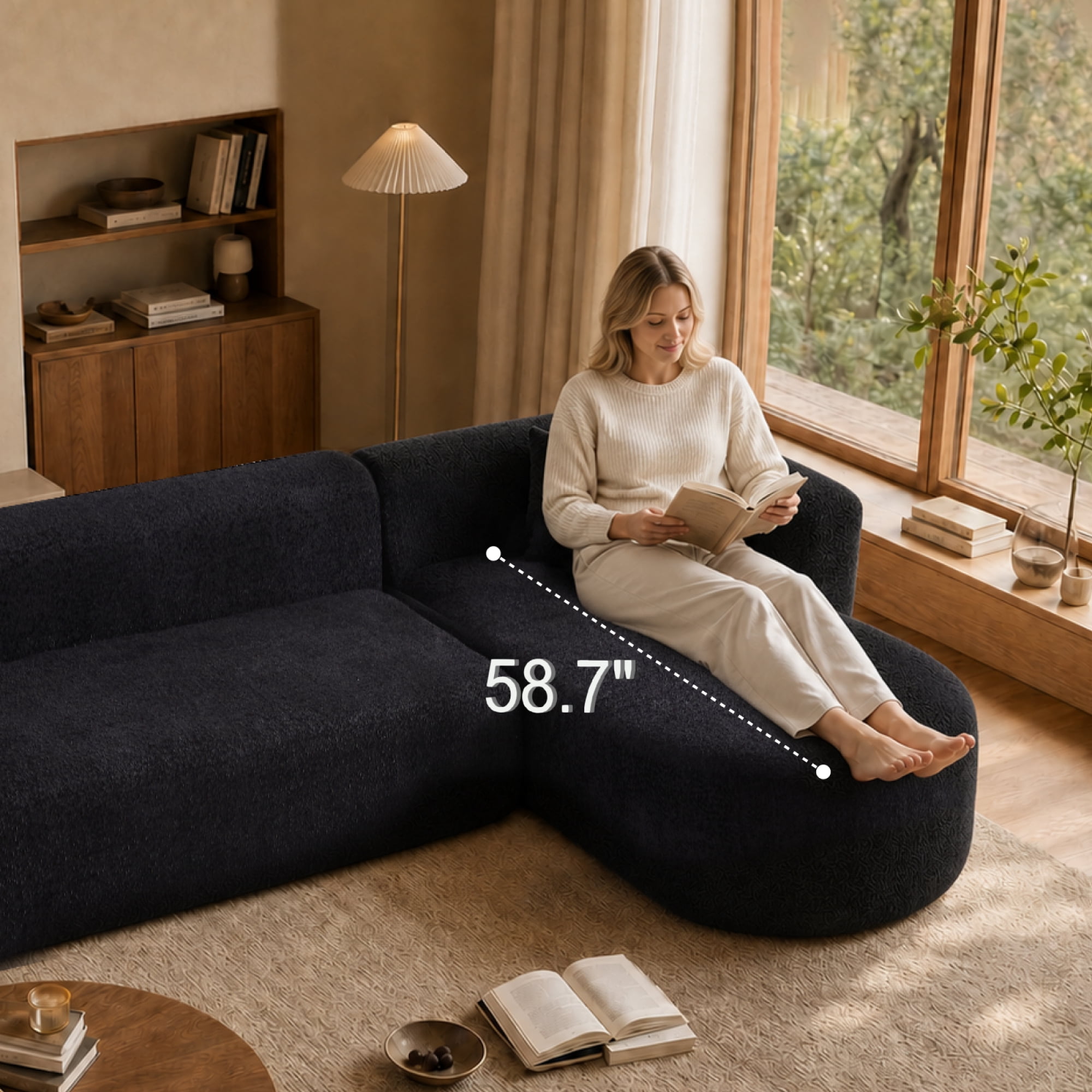 Leumius 109.4" Sectional Couch with L-Shaped Chaise, Boneless Modular Sectional Sofa for Living Room, Bedroom(Right- Black)