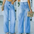 thumbnail image 2 of Aoochasliy Womens Pants Plus Size Clothes Petal Pocket Jeans Trousers Loose High Waist Washed Denim Wide-leg, 2 of 9