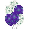 PMU Balloons PartyTex 11 Inch Premium Crystal Clear and Purple with All-Over Print Green Leaves Pkg/100