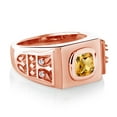 thumbnail image 3 of Gem Stone King 18K Rose Gold Plated Silver Men's Fashion Ring Yellow Citrine and White Moissanite Ring (2.03 Cttw, Cushion 8MM, Size 12), 3 of 4