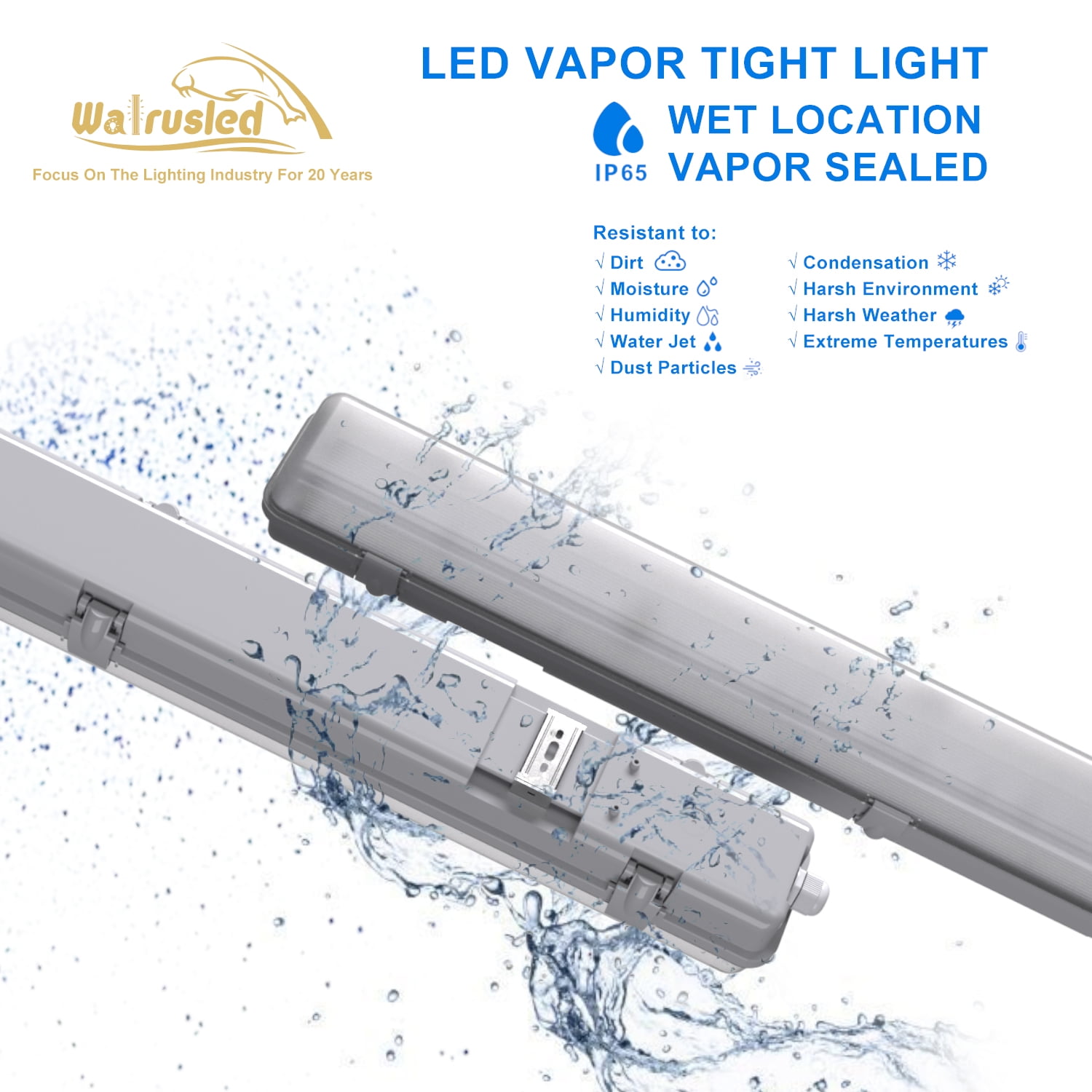 4FT LED Vapor Tight Emergency Light, Battery Backup IP65 20W/40W Vapor Proof Fixture, 3000K/4000K/5000K CCT 2500lm/5000lm Selectable, Dimmable 4 Foot Outdoor Carport Waterproof Shop Light Fixture,FCC