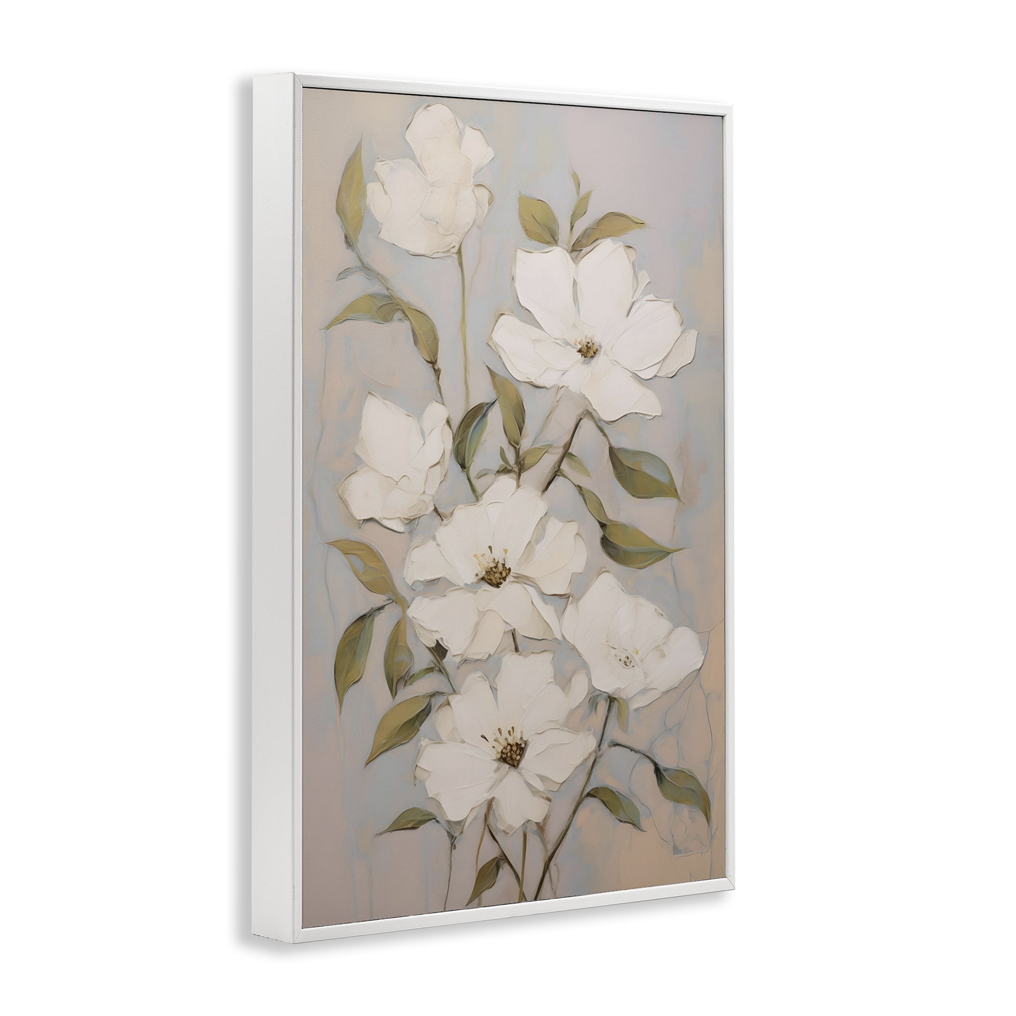 Stupell Industries Pearly White Flowers Botanical & Floral Painting White Framed Art Print Wall Art, 16 x 24