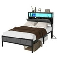 thumbnail image 6 of ModFusion Twin Bed Frame with Storage Headboard, Upholstered LED Platform Bed with Charging Station, Heavy-Duty Metal Slats, No Box Spring Needed, Fast Assembly - Gray, 6 of 6