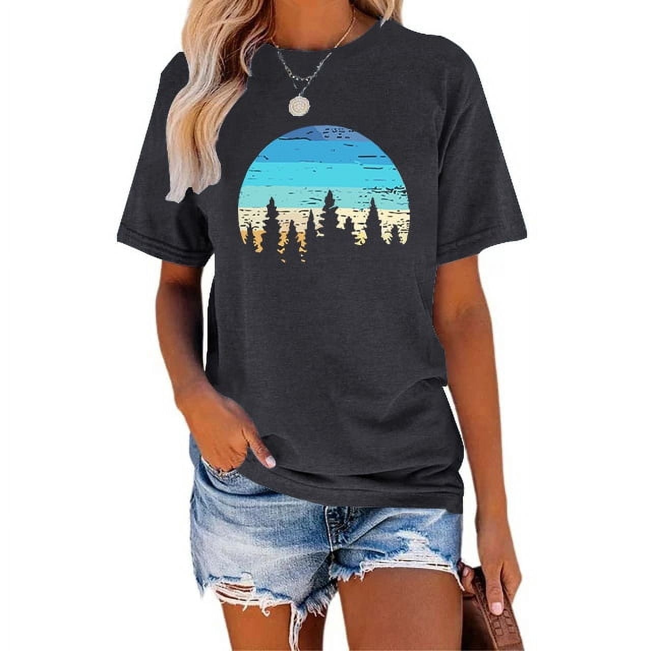 XCHQRTI Sunset Womens Shirt Graphic Palm Tree T Shirt with Beach