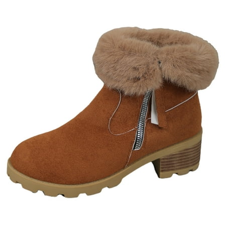 GHSOHS Boots for Women Zipper Slouch Boots Ankle Booties Shoes Womens Casual Shoes Ladies Fashion Winter Plush Warm Black Boots Suede Zipper Thick Heel Short Boots Western Cowgirl Boots Size 37