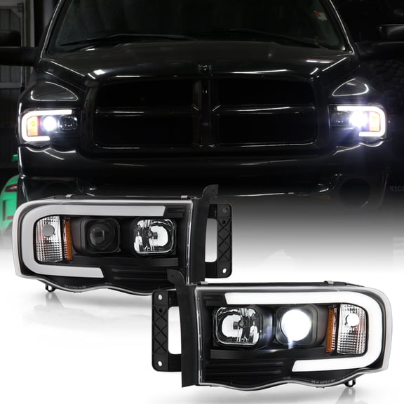 2002-2005 Dodge Ram 1500 2500 3500 LED Tube w/LED Projector Headlights Headlamps