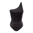 thumbnail image 4 of Women's One Shoulder Tankini Top with Bikini Bottoms - Two Piece Swimsuit, Asymmetric Strap, Ruched Front, Removable Pads, Full Coverage, US Sizes XS-XXL, 4 of 5