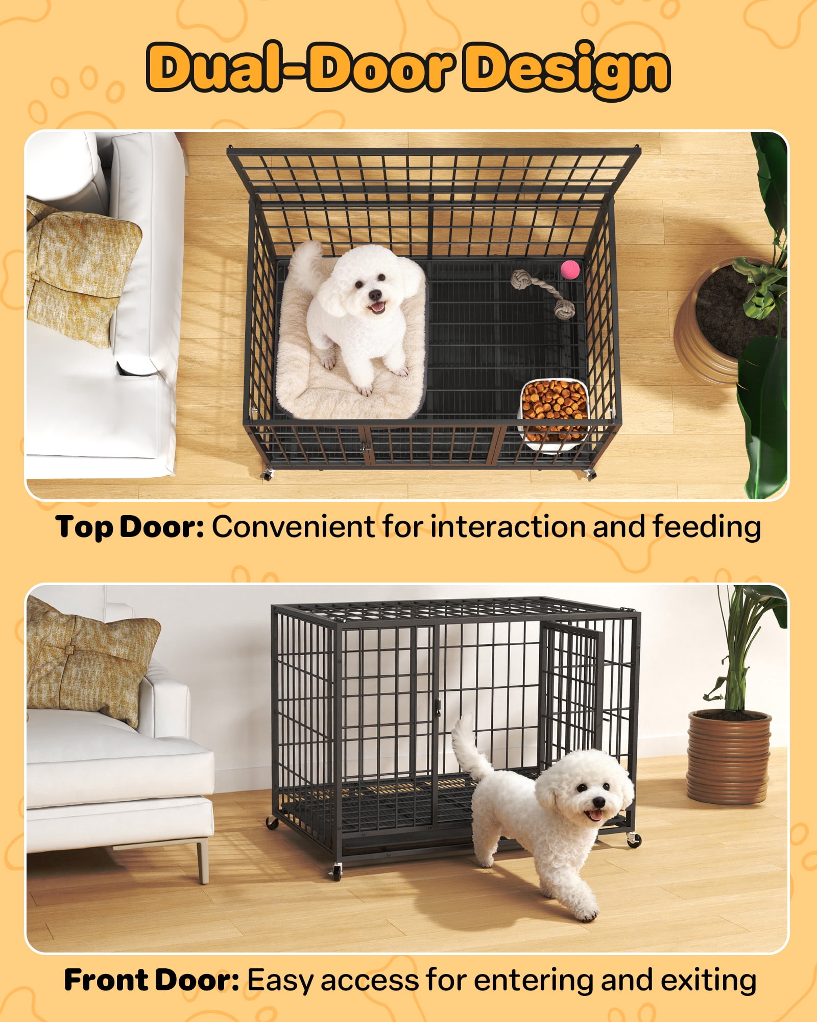 TIME RAY 38" Metal Wire Dog Crate for Large Dogs with Tray and Double Door, Dog Cage for Yard Indoor Outdoor Use,XL Dog Cage Kennel,Black