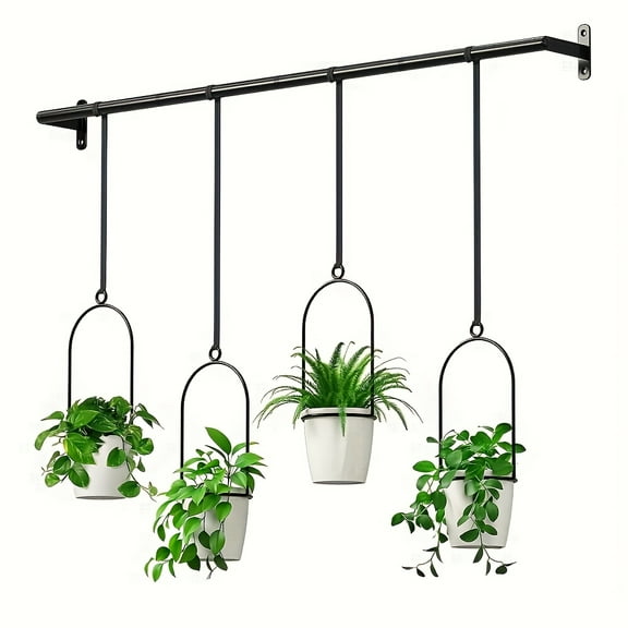 FANRUINA Window Hanging Planter Set For Indoor Herb Garden Metal Adjustable Rack 4 Plastic Pots Balcony Decor