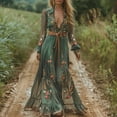 thumbnail image 2 of Robe Décontractée pour Femmes Robe Longue Maxi à Fleurs - Aguichant Col en V Manches Longues Style Automne à la Mode pour un Usage Quotidien, 2 of 5