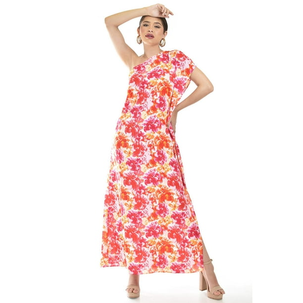 Vestido asimetrico estampado Roman Fashion /Juvenil, 1734 (Rojo flor) rojo G