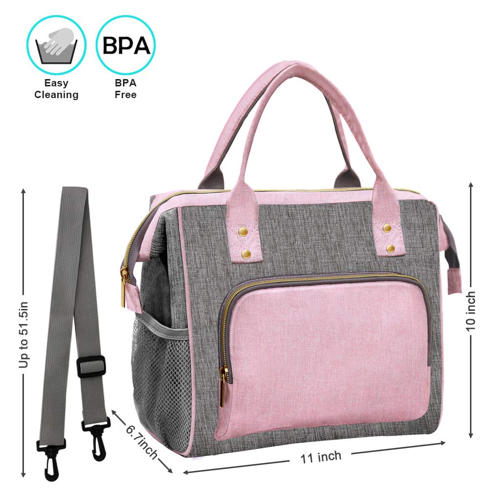 Insulated Lunch Bag for Women, Large 12L Reusable Cooler Lunch Box for Work, Office, Picnic, Leakproof Tote with Shoulder Strap