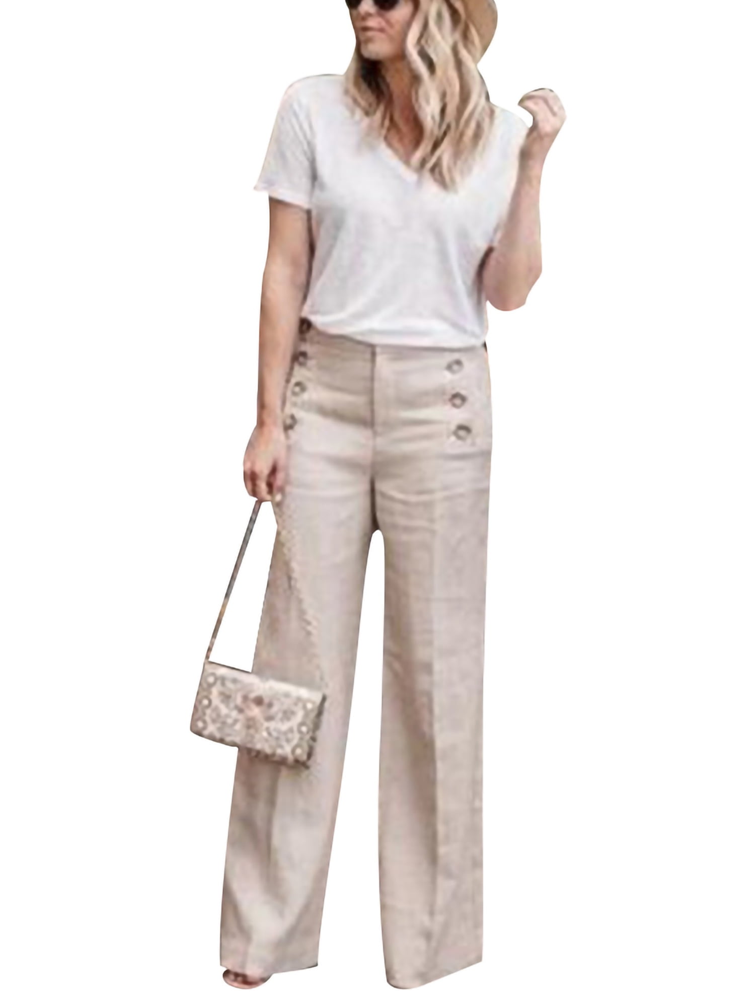 high waist button long loose pants