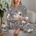 thumbnail image 6 of Pajama Sets for Women 2 Pcs, White Flowers Hummingbird Gray Button Down Long Sleeve Sleepwear Lounge PJ Sets, 6 of 6