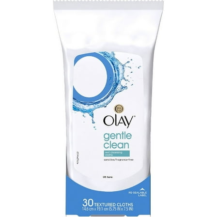 OLAY Wet Cleansing Cloths Gentle Clean, Sensitive/Fragrance-Free 30 Ea (Pack of 4)