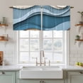 thumbnail image 2 of Blue Beige Ombre Tier Curtains, Geometric Moire Abstract Modern Light Filtering Kitchen Curtains, 2Pcs Rod Pocket Half Window Treatments Panels for Sink Cafe Cabinet Camper 27.5x24 Inches, 2 of 9
