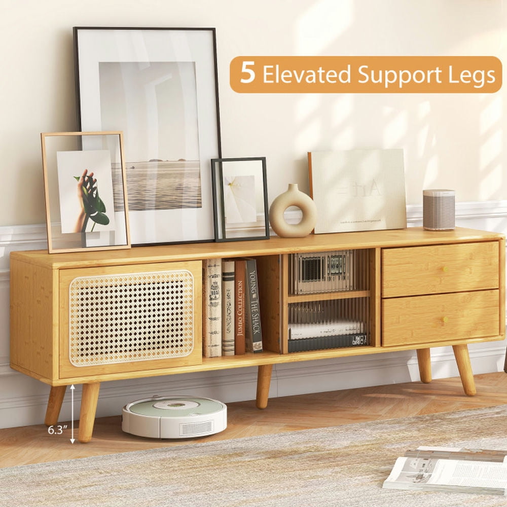 Finihen TV Stand, Entertainment Center, Bamboo TV Stand for TV up to 65 Inch, for Living Room, Natural