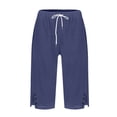 thumbnail image 5 of HKYNLAG Capri Pants for Women Petite Pull On Knee Length Cotton Linen Capris Summer Straight Leg Loose Beach Shorts with Pockets Royal Blue S, 5 of 7