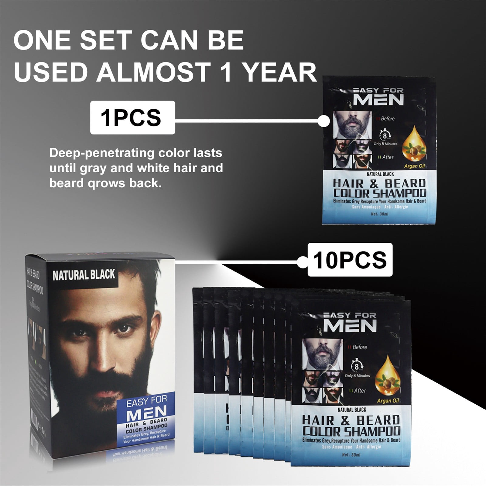 Men Beard Dye For Men With Brush Included For Easy Application With Aloe And Coconut Oil For Facial Hair