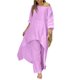 thumbnail image 1 of Atuendos Con Pantalones De Pierna Ancha 2 unids/set suelto sólido de dos piezas conjuntos pantalones sueltos traje para ir de compras (púrpura XL) Cgtredaw Para estrenar, 1 of 1