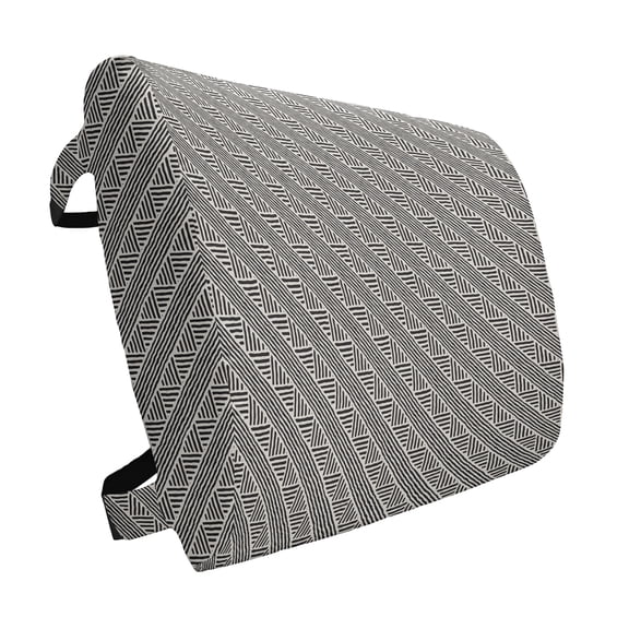 Geometric Lumbar Pillow, Hand Drawn Pattern with Diagonal Lines and Chevron-Like Zigzag Design, Soft Back Cushion for Office Chairs with Adjustable Straps, 14" x 13", Ivory and Black, by Ambesonne