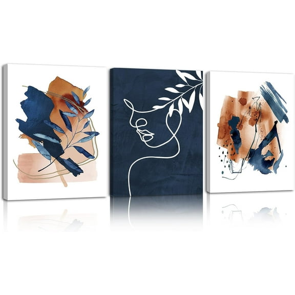 Wall Art for Bathroom Blue and Terracotta Abstract poster Wall Art Set Burnt Orange Botanical Tropical Plants Picture Wall Decor for Home