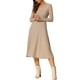 thumbnail image 2 of Vestidos de punto INSPIRE CHIC para mujer, vestido midi de canalé con manga larga, escote en V profundo, envolvente, corte A, talla M, color caqui, 2 of 5