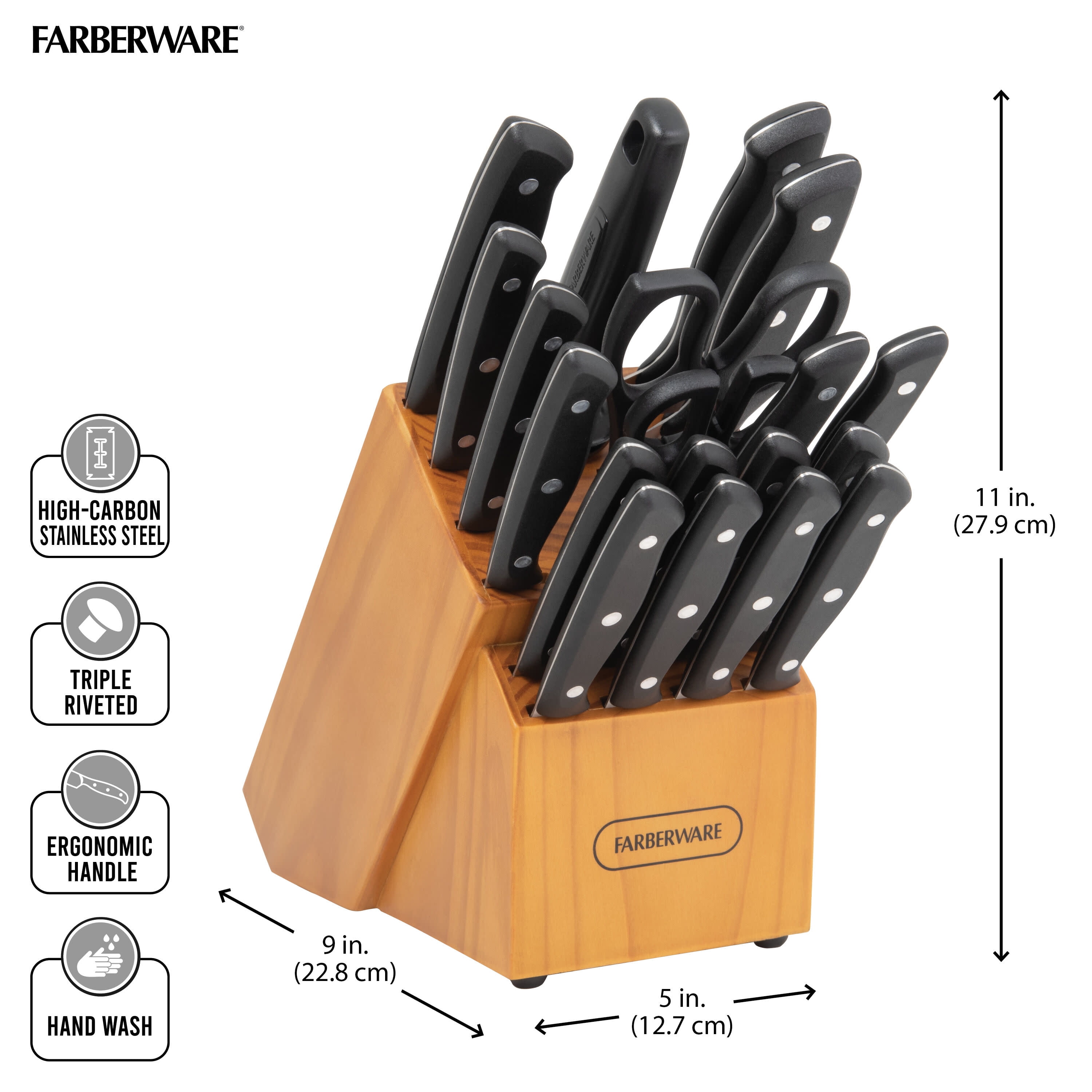 Farberware 8 pieces Stamped Triple Riveted Kitchen Knife Set Red Handles  20L103