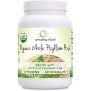 Amazing India USDA Certified Organic Whole Psyllium Husk 24 oz Supplement | 5 Grams Per Serving | 136 Servings | Non-GMO | Gluten Free | Made in USA