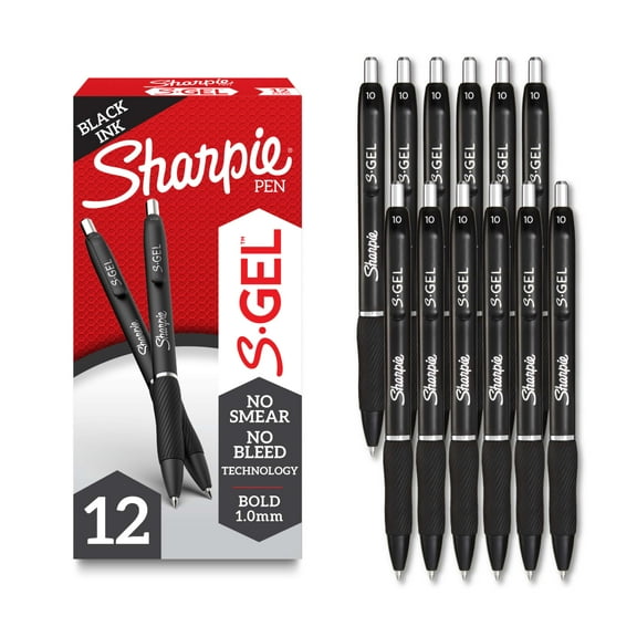Sharpie S-Gel, Gel Pens, Bold Point (1.0mm), Black Ink Gel Pen, 12 Count