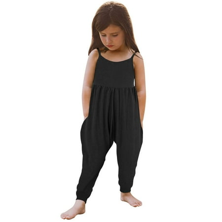

Rrunsv Rompers for Toddler Girl Girl s Ruffle Trim Wrap V Neck Cap Sleeve Cute Jumpsuit Belted Wide Leg Pants Black 120