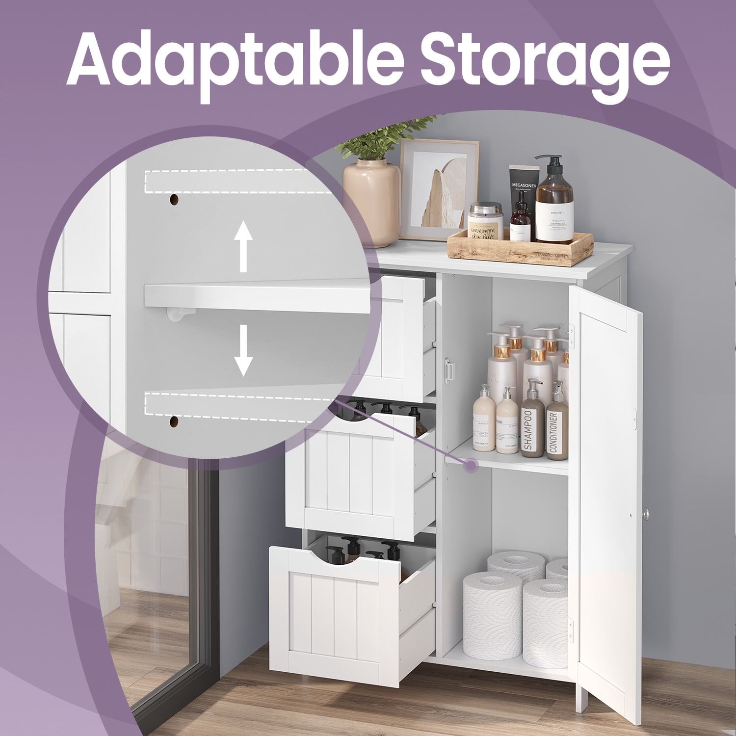 LEDREM Freestanding Storage Cabinet with 3 Drawers & Adjustable Shelf - 11.8x23.6x31.5 Inch White Storage Unit for Home Organization