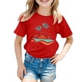 thumbnail image 3 of Girls Tshirts Children Tropical Island Graphic Tee Short Sleeve Beach Daily Top Girls' Tops Red 8-9 Years, 3 of 5