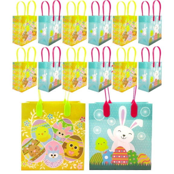 Tiny Mills Easter Party Favor Bags Treat Bags with Handles, Easter Candy Bags for Birthday Party Goodie Bags, Party Supply Decoration, Pack of 12